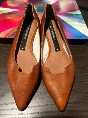 Matt Bernson Pointed-Toe Leather Flats in Cognac Brown